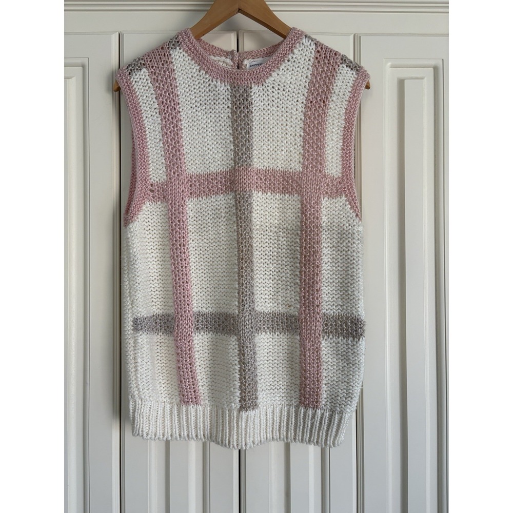 Hand-Knitted Country Craft Plaid Sleeveless Sweater Vest L Cottage Core Vintage